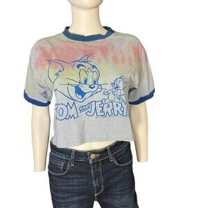Vintage Thunder Creek Cropped Tom & Jerry Tie Dye Ringer Tee M L